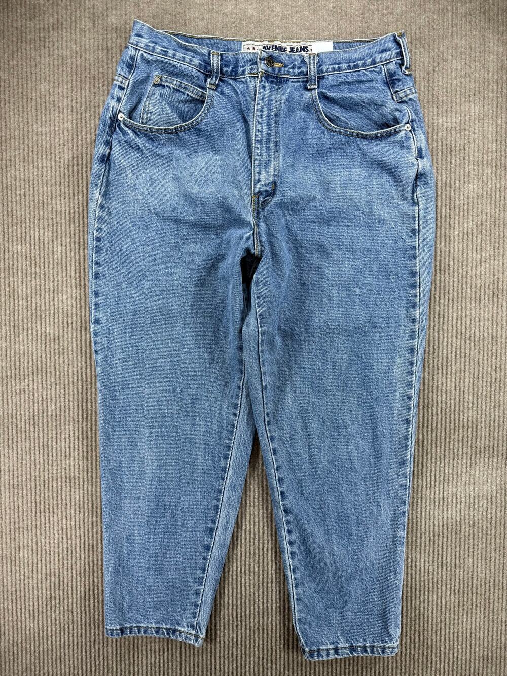 Avenue Jeans High Waisted Mom Jeans Tapered Leg Blue 14 Petite Made In USA